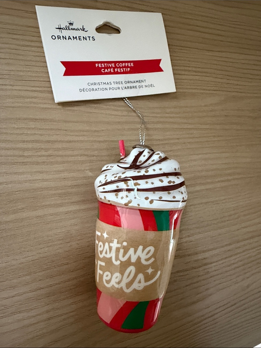Hallmark Holiday Coffee Cup Ornament - Red, Green, White, Gold